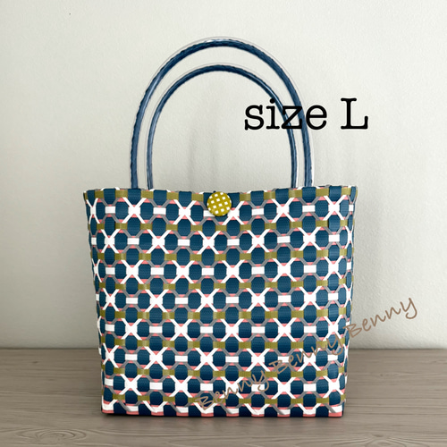 プラカゴ ネイビー白にワサビ Lサイズ バッグ 温泉 スパバッグ エコ