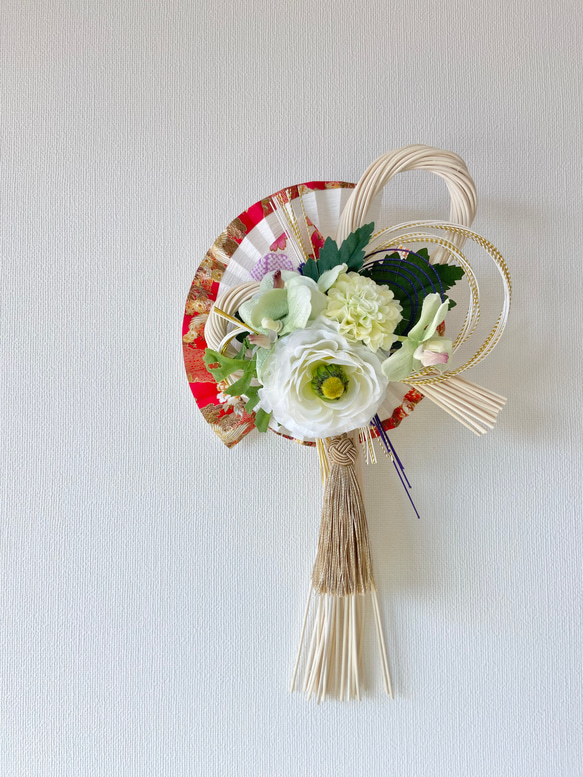 お正月　しめ縄飾り　一点飾り 早割お正月2026】☆新作☆46cm赤椿幸せお正月しめ縄飾り しめ縄