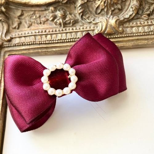 大人可愛い☆パール☆立体サテンリボン♡ベルベット☆♡バッグに付けて  