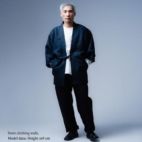wafu. リネンカーディガン ジャケット ポケット フランス産リネン 濃紺
