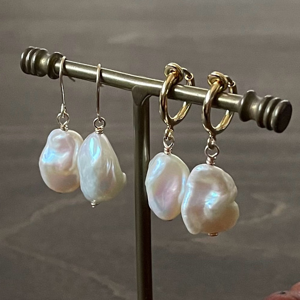 高品質バロックパール＊ひと粒ピアス/イヤリング＊金属