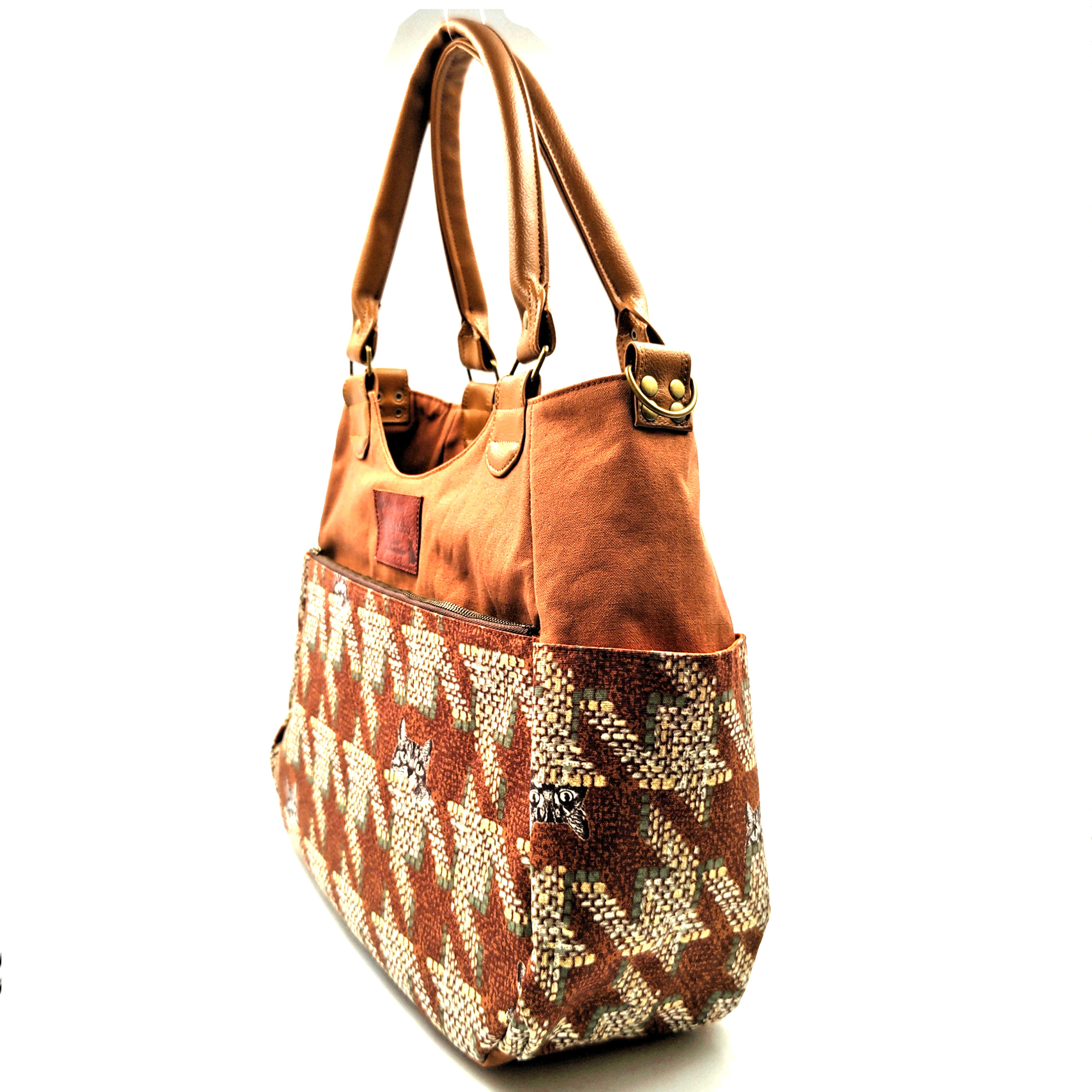 おにぎり2wayバッグ【千鳥柄にゃんこ:ブラウン】