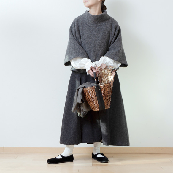 冬季 Cachecoeur 褶襉連身裙 - 羊毛人字紋/木炭色 第12張的照片