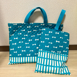 レッスンバッグ&シューズ入れセット♡30×40cm&30×22cm♡北欧風♡リボン柄 1枚目の画像