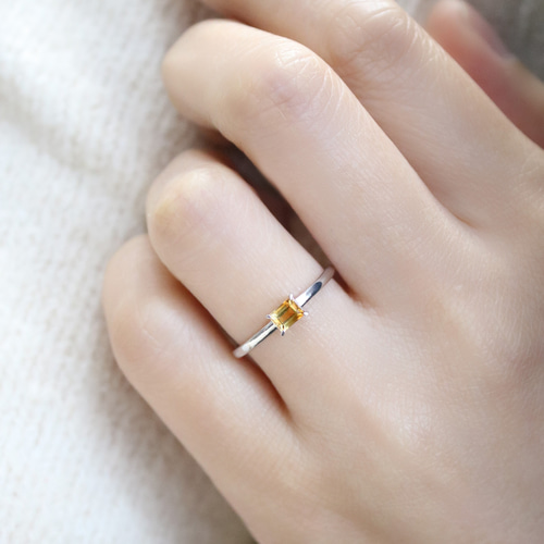 シトリン スクエア リング】誕生石 4×3mm シルバー天然石四角