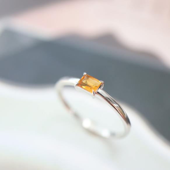 ハンドメイド　シルバーリング　シトリン シトリン スクエア リング】誕生石 4×3mm シルバー天然石四角指輪