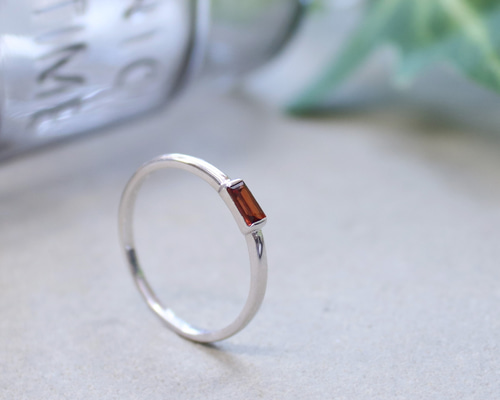 ガーネット バケットカット リング】 誕生石 4×2mm シルバー