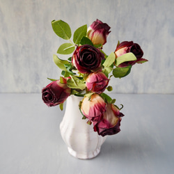 【花瓶付き】ドライフラワーのような造花setグラデーションローズの投げ入れアレンジ 16枚目の画像