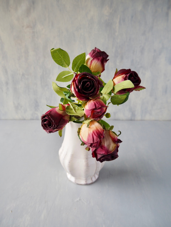 【花瓶付き】ドライフラワーのような造花setグラデーションローズの投げ入れアレンジ 16枚目の画像