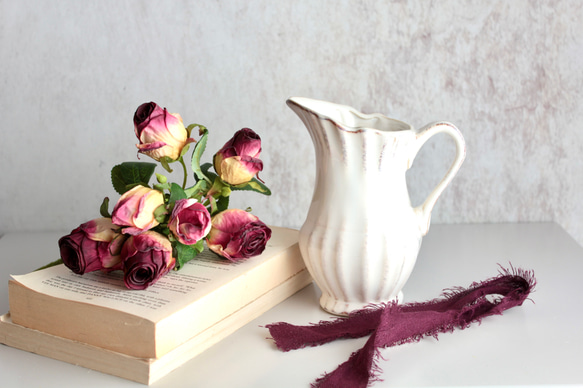 【花瓶付き】ドライフラワーのような造花setグラデーションローズの投げ入れアレンジ 8枚目の画像