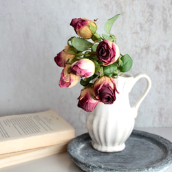 【花瓶付き】ドライフラワーのような造花setグラデーションローズの投げ入れアレンジ 5枚目の画像