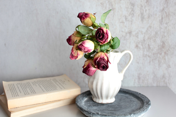 【花瓶付き】ドライフラワーのような造花setグラデーションローズの投げ入れアレンジ 5枚目の画像