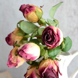 【花瓶付き】ドライフラワーのような造花setグラデーションローズの投げ入れアレンジ 4枚目の画像