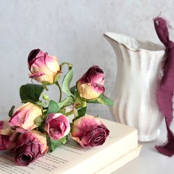 【花瓶付き】ドライフラワーのような造花setグラデーションローズの投げ入れアレンジ 9枚目の画像