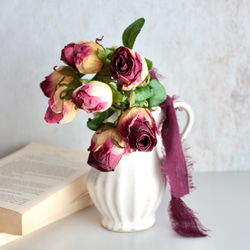 【花瓶付き】ドライフラワーのような造花setグラデーションローズの投げ入れアレンジ 12枚目の画像