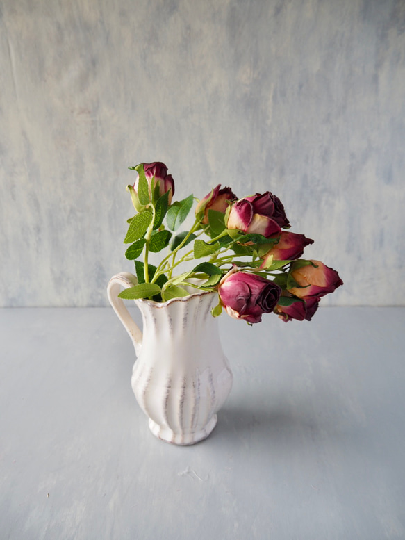 【花瓶付き】ドライフラワーのような造花setグラデーションローズの投げ入れアレンジ 19枚目の画像