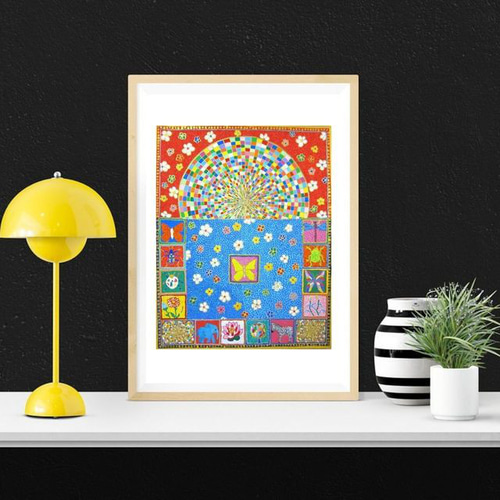 クジャクと地球 アクリル画 絵画 クジャクと地球 アクリル画 絵画