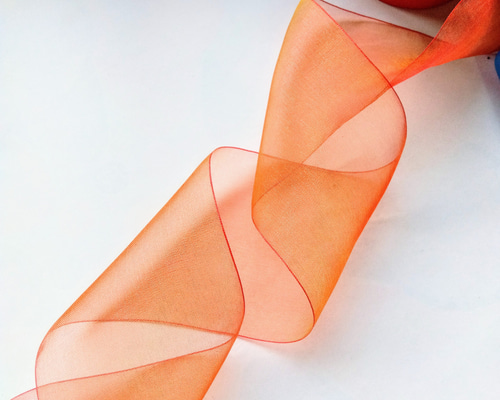 リボン オーガンジー オレンジ カットリボン 5M以上 日本製 ギフト用