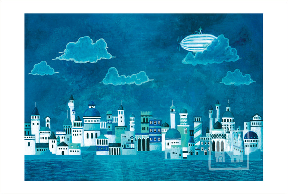 ポスターA4サイズ「青の街」 絵画 空想街雑貨店 通販 16992829｜Creema