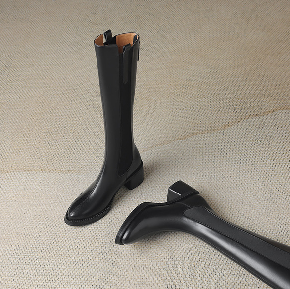 痩せて長足の牛革直筒ブーツ冬の金属ボタン真皮長靴22-24.5サイズ 3880 