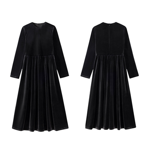たれ感ありベルベットワンピース 丸襟ワンピース ブラック S-XL たれ感ありベルベットワンピース 丸襟ワンピース ブラック S-XL