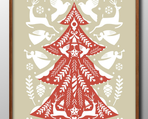 額縁クリスマスツリー アクリル画 24㎝ 原画 絵画 手描き額縁