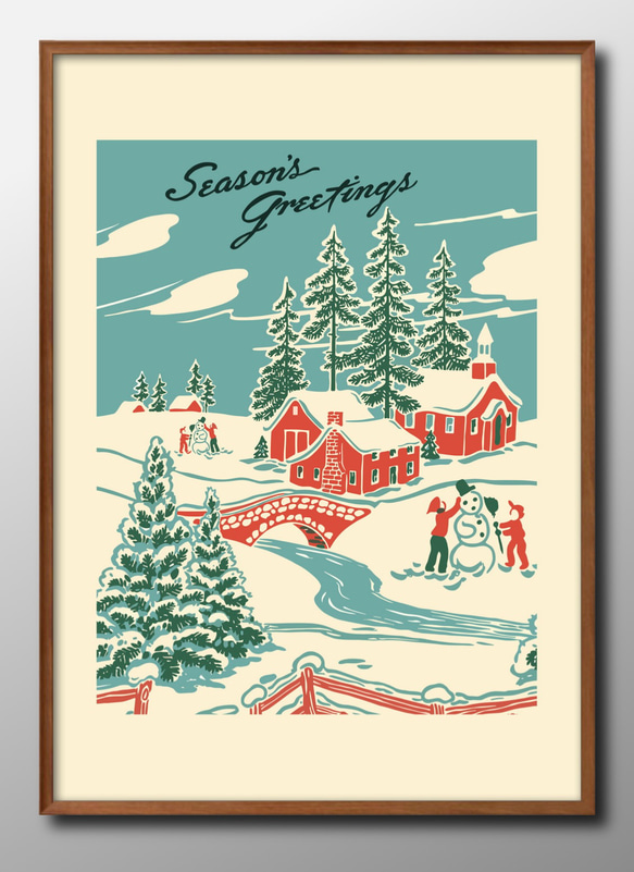 14384□アートポスター 絵画 A3サイズ『クリスマスの街並み』イラスト