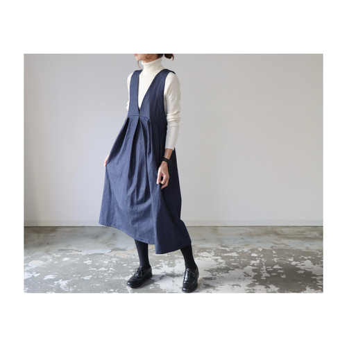 サイズSM-LL】後ろ姿が綺麗な岡山県児島デニムワンピース／くったり8