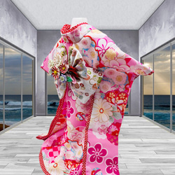 犬の着物✨犬用本格振袖着物&お被布セット 洗える着物 化繊 七五三