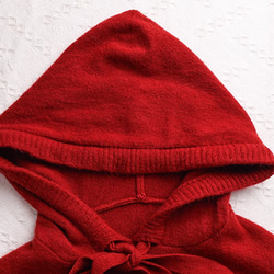 ❣️手編み 赤 ミディアム丈のセーターワンピース　厚手のニットスカート 6枚目の画像