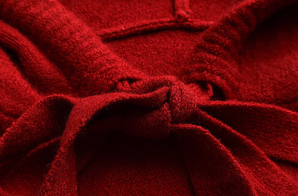 ❣️手編み 赤 ミディアム丈のセーターワンピース　厚手のニットスカート 7枚目の画像