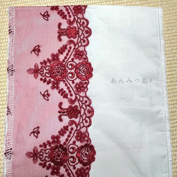 洗える刺繍半衿  深みの赤 9枚目の画像