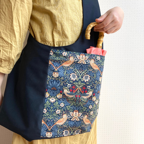 ウィリアムモリス　母の日プレゼント　ショルダーおしゃれバッグ　ハンドメイド 肩掛けが楽なショルダーバッグ 大きな外ポケットが便利 ラウンド