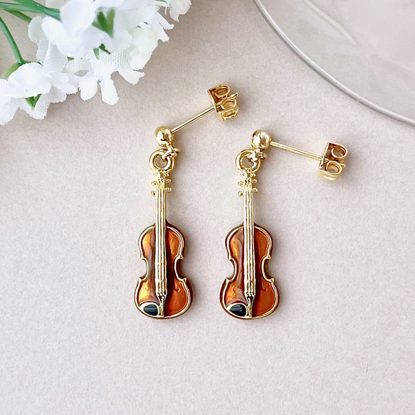 バイオリン ミニチュア楽器 ピアス／イヤリング 5枚目の画像