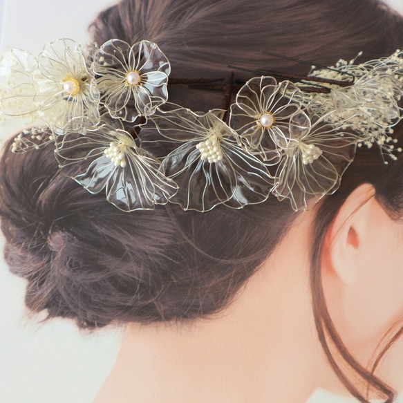 calm＊silver ヘッドドレス ウェディング　ヘアアクセ 結婚式 成人式 卒業式 髪飾り ウエディングアクセサリー 1枚目の画像