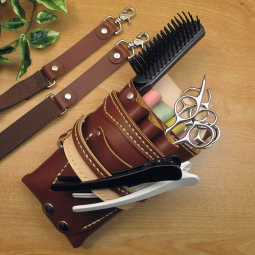 ブラウン＆カラフル　７丁差し　本革シザーケース　SCA-54/DMG 本革 手縫い 7丁差しシザーケース ( ブラウン×カラフル ) SCA