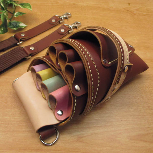 ブラウン＆カラフル　７丁差し　本革シザーケース　SCA-54/DMG 本革 手縫い 7丁差しシザーケース (ブラウン×カラフル) SCA-254/CBB