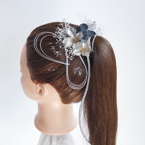 【数量限定】～シルバーフラワー和紐＆カチューシャ～髪飾り 卒業式 成人式 Amazon.co.jp: flower studio no107 パールとフラワーの
