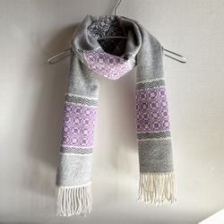 シルク　手織り　ハンドメイド　 【A】 紫系チェック柄マフラー bf1f02c881c71a8845db0d7ac2dadc