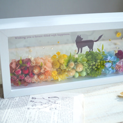 《お名前入り◎虹の橋/ペット》虹色のお花畑♡プリザーブドフラワーとアーティフィシャルフラワーのお花畑型ガラスフレーム 3枚目の画像