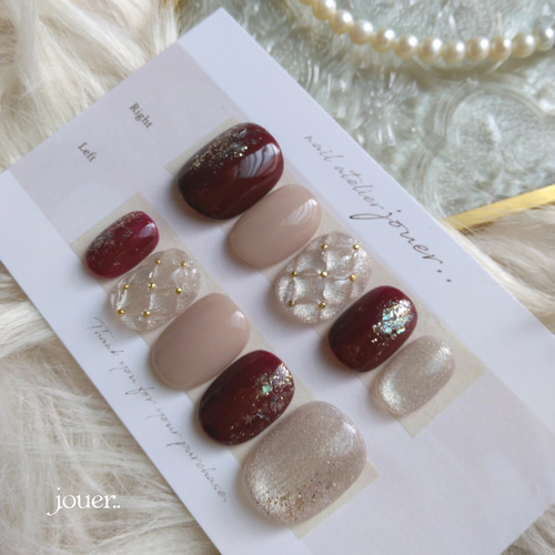 70】煌めくキルティングネイル♡ボルドー マグネットネイル