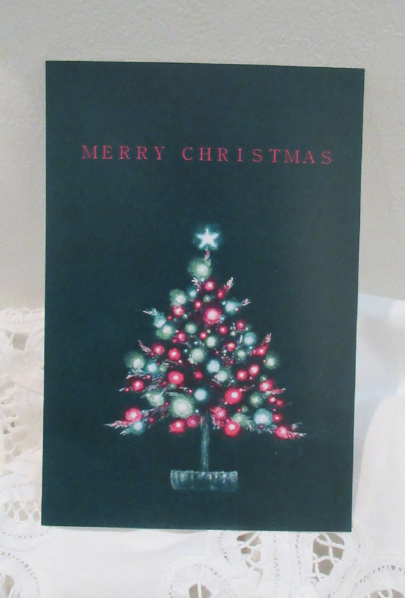 xmasツリーのイラストのクリスマスカード（ポストカード）５枚セット 6枚目の画像