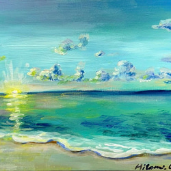 油彩画　「　夏の海　」　手描き　原画　3Dキャンパス dbe51777c547ce59e8ead2db1b93c9