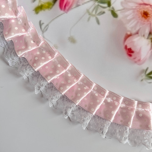 malapaレース☆30mmサテンフリルレース☆水玉柄☆ドット柄☆50cm