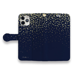 Twinkling Stars★Navy　手帳型ケース/スマホケース/多機種対応/iPhone/Xperia 4枚目の画像