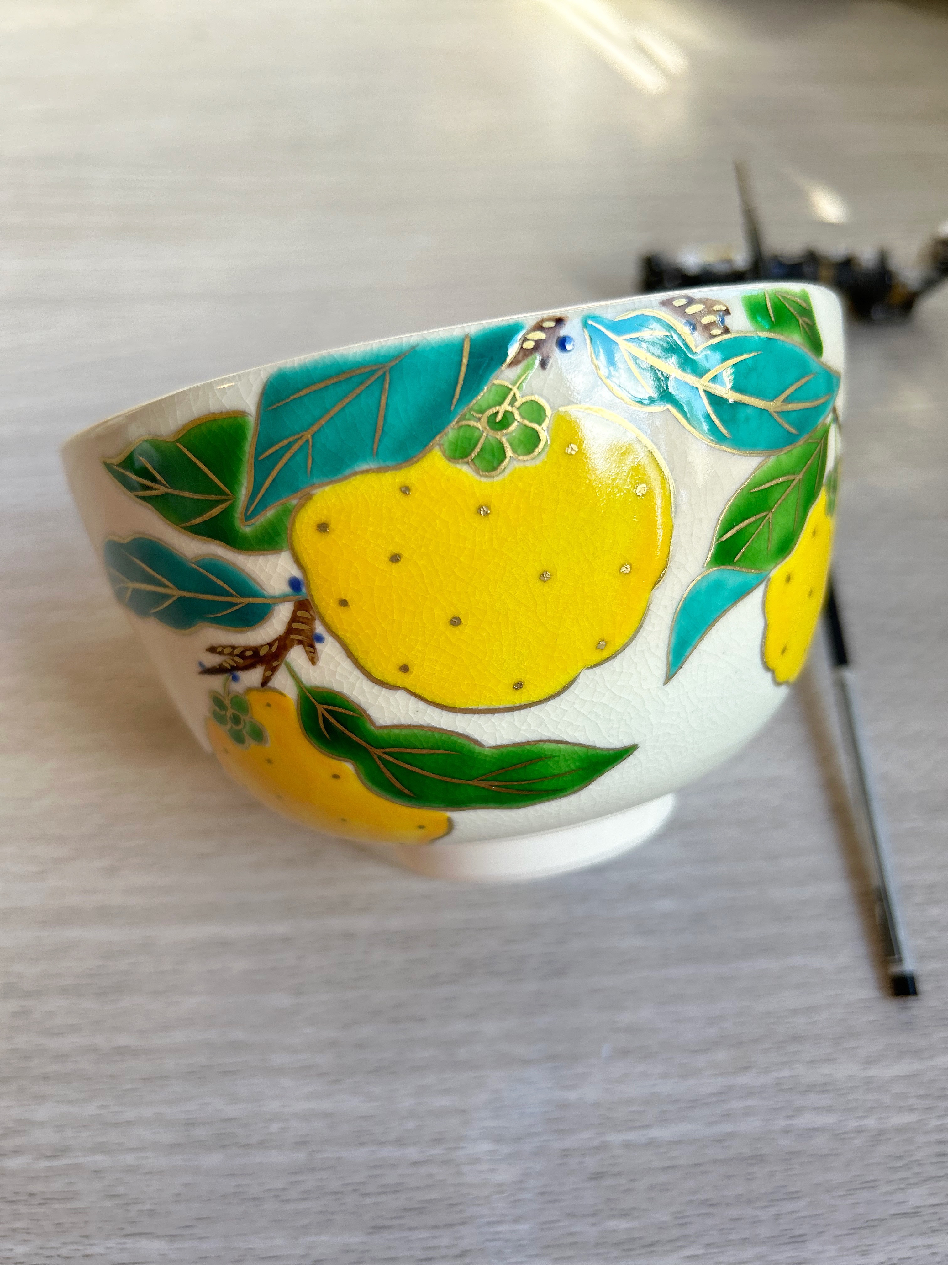 色絵　柚子　抹茶茶碗