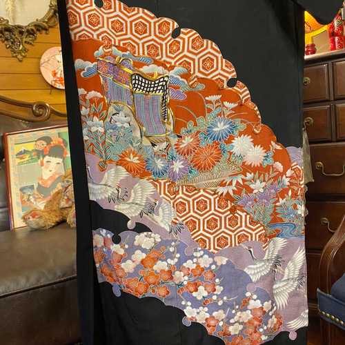 黒留袖 着物 和 モダン ハンドメイド リメイク ワンピース ドレス 和洋