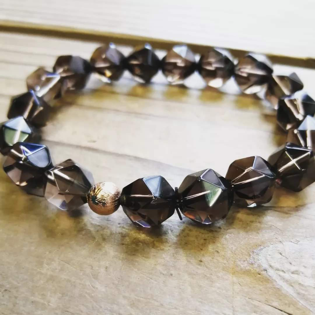 ◆◆スモーキークォーツ＆ピンクゴールドギベオンのブレスレット 9300円(送料無料)⁡ ⁡スモーキークォーツ10mm