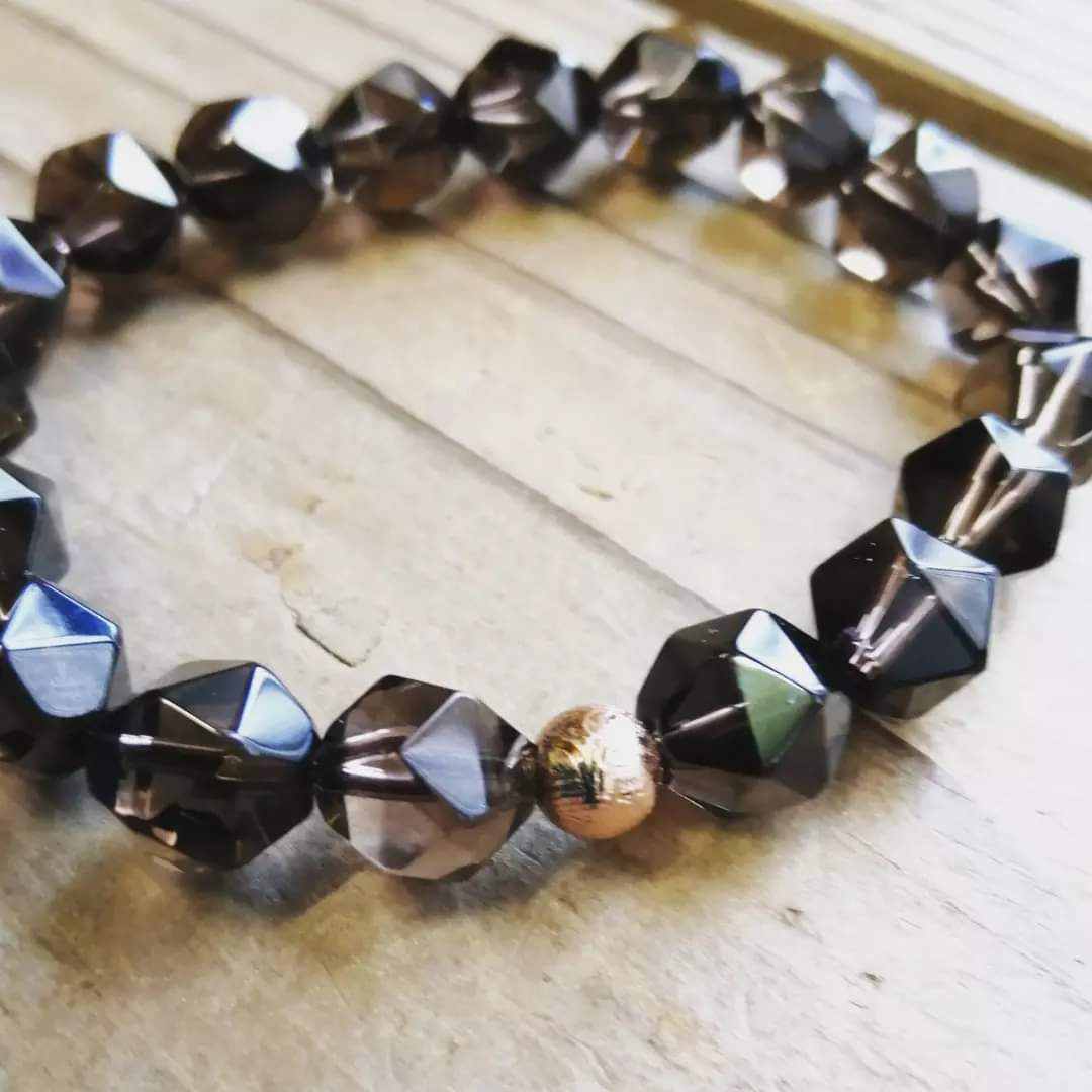 ◆◆スモーキークォーツ＆ピンクゴールドギベオンのブレスレット 9300円(送料無料)⁡ ⁡スモーキークォーツ10mm