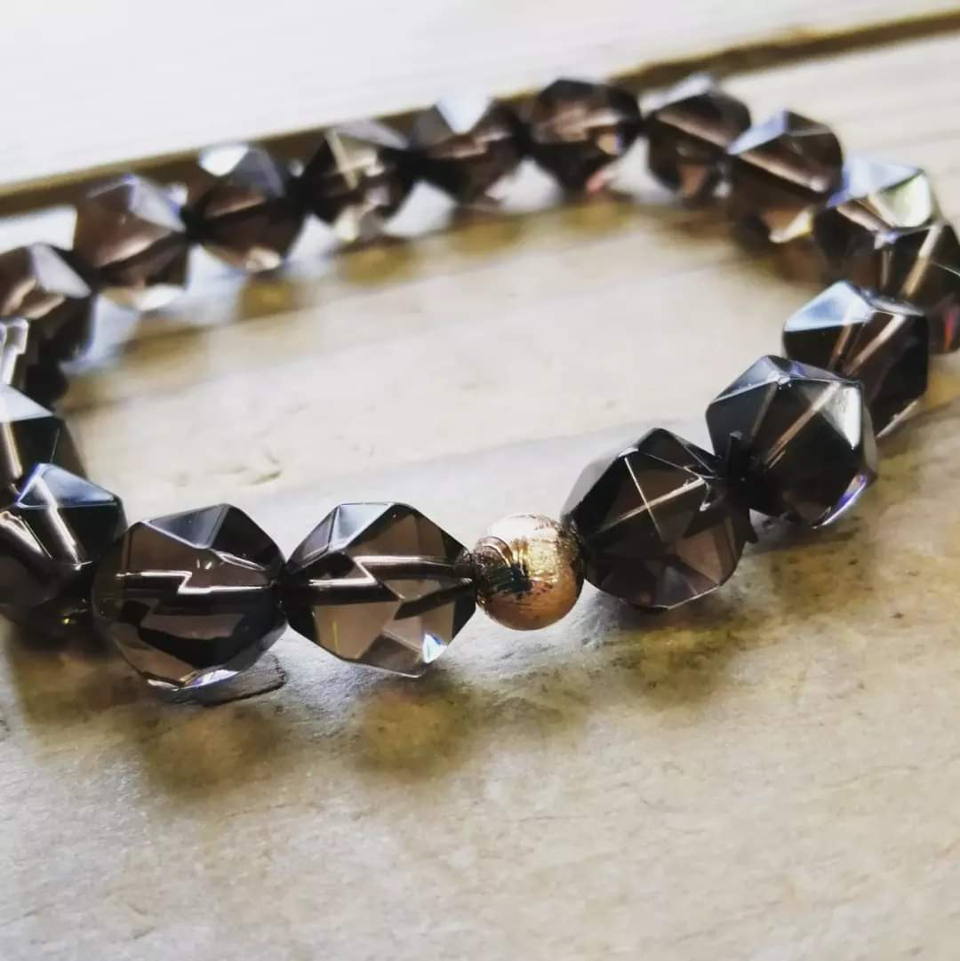 ◆◆スモーキークォーツ＆ピンクゴールドギベオンのブレスレット 9300円(送料無料)⁡ ⁡スモーキークォーツ10mm